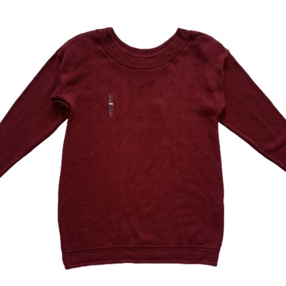 Vintage Express Sweater Tricot Burnt Red Cotton Knit Textured Scoop Neck XS NEW - Picture 7 of 12